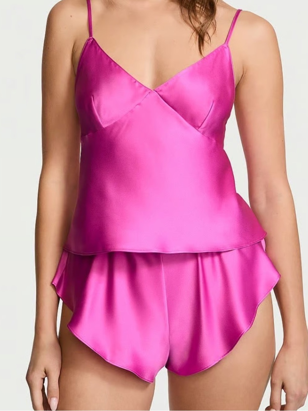 Victoria's Secret Satin Open-Back Cami & Shorts Set Hot Pink Peony sz Medium - Picture 3 of 10